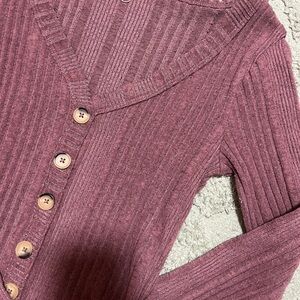 Aeropostale Rose-Mauve Ribbed V-Neck Button Cardigan